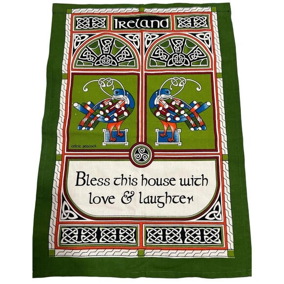 Celtic Irish Tea Towel Wall Hanging ” Bless This House With Love And Laughter” - Picture 1 of 7